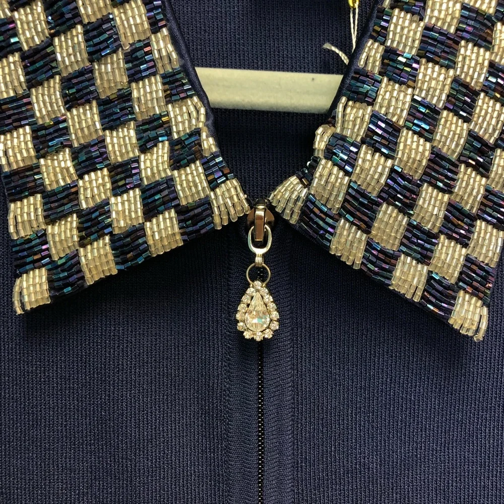 PIANO zip up sweater with sequin faux pockets and collar sparkling charm… - Picture 5 of 12